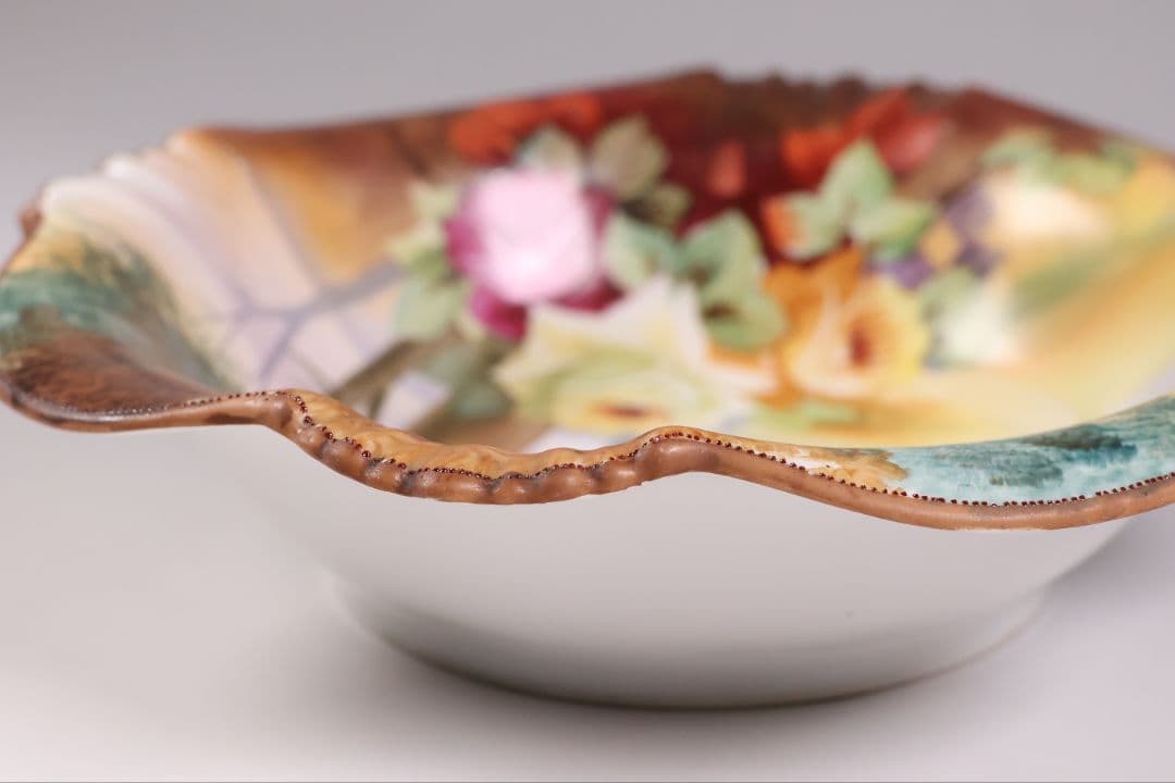 【CM309】オールドノリタケ 風景 薔薇 皿 鉢 幅21.8cm 湖畔 明治