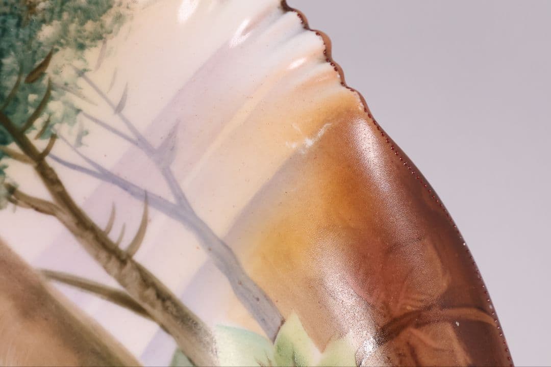 【CM309】オールドノリタケ 風景 薔薇 皿 鉢 幅21.8cm 湖畔 明治