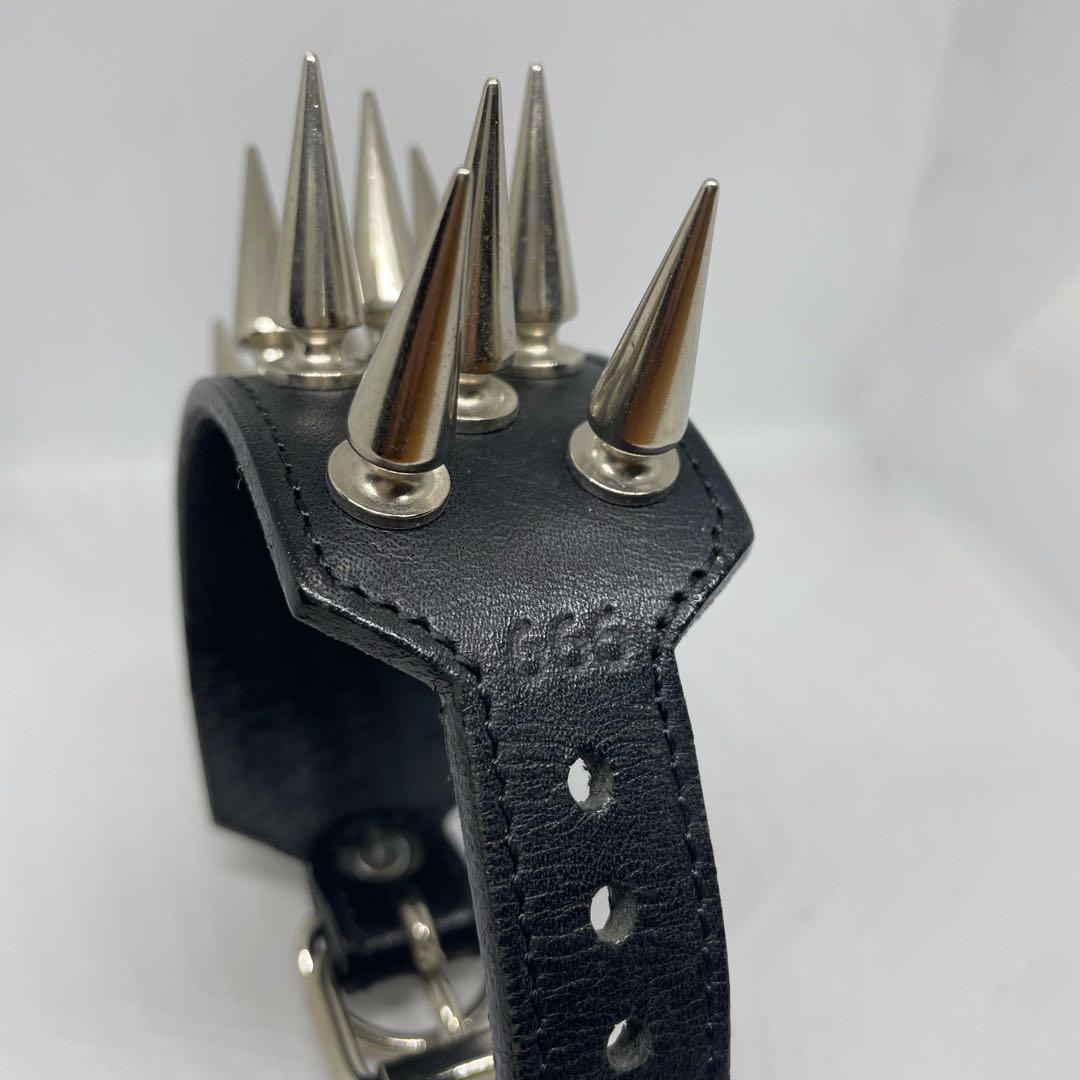 666 多連スパイクリストバンド 本革　パンク ロック系