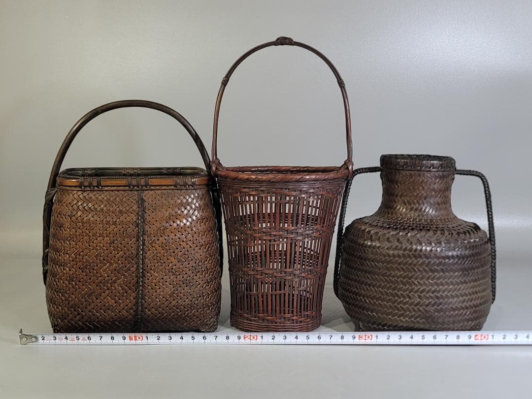 竹籠 在銘 花生 時代物 三点まとめて