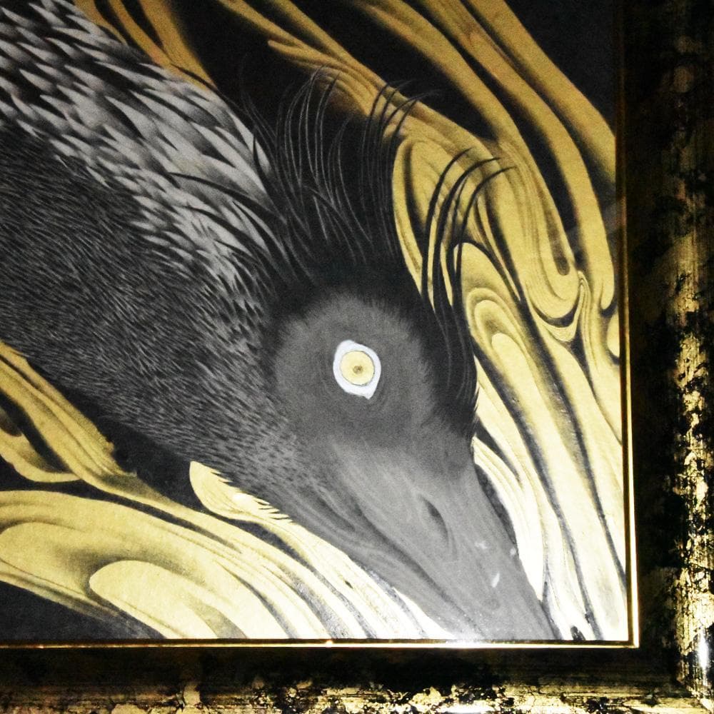 平井千香子 金と銀 鳳凰図 縦104㎝ 横170㎝ F100号 真贋保証 肉筆