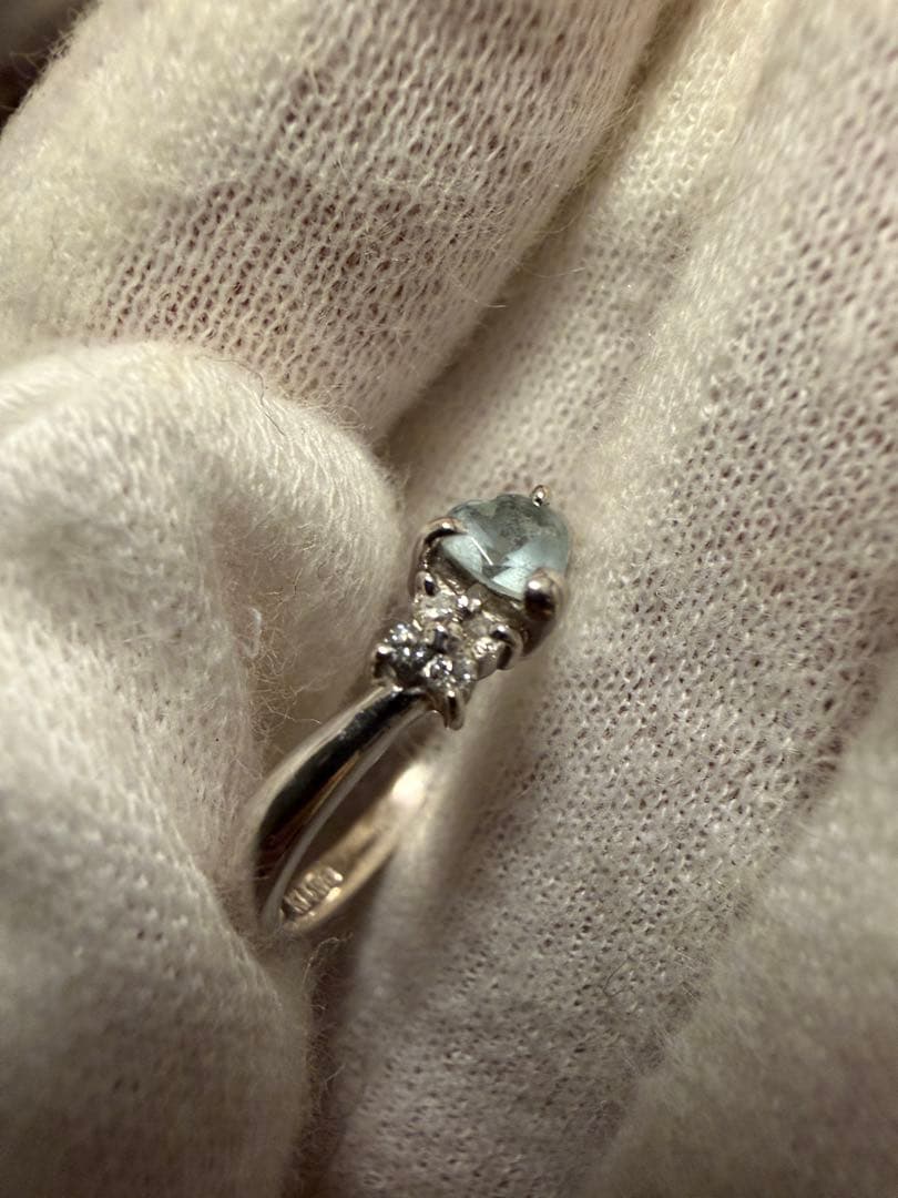 アクアマリン　メレダイヤモンドリング　K14 WG ホワイトゴールド 11号
