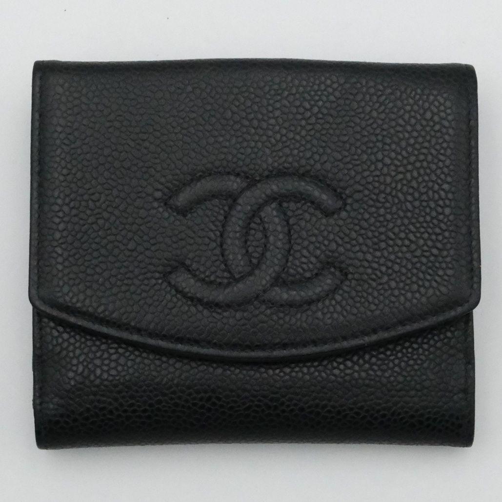 【美品】CHANEL シャネル キャビアスキン Wホック 折り財布 ココマーク