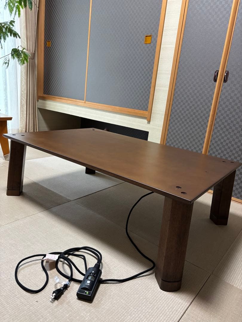 家具調コタツ　木製ダークブラウン長方形テーブル　春日工芸　引き取り限定