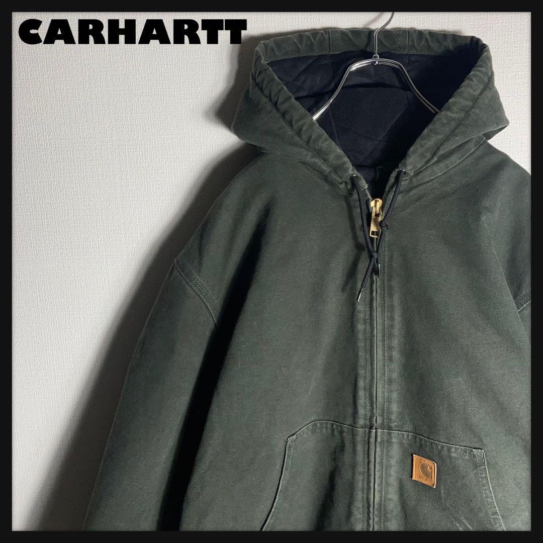 【人気カラー】Carhartt アクティブジャケット 革ロゴ モスグリーン.