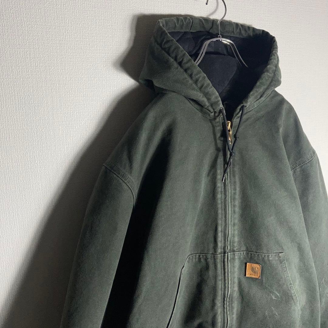 【人気カラー】Carhartt アクティブジャケット 革ロゴ モスグリーン.