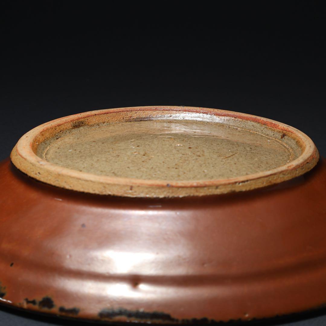 浜田庄司　柿釉縁丸皿直径∅27cm　人間国宝　民藝　R1489w2ラ