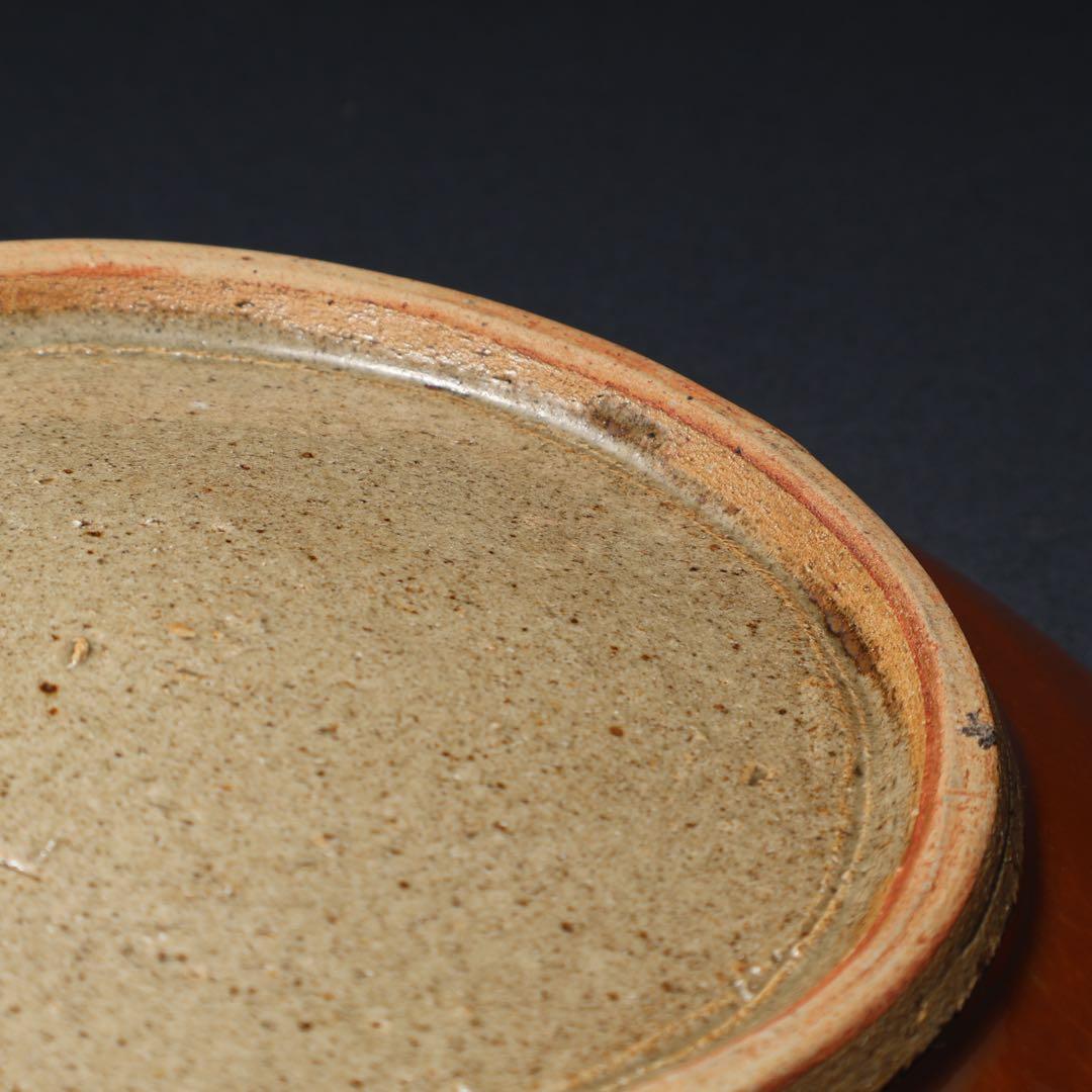 浜田庄司　柿釉縁丸皿直径∅27cm　人間国宝　民藝　R1489w2ラ