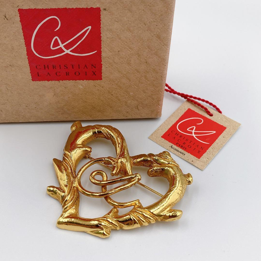 【美品】クリスチャンラクロワ ハート ブローチ ヴィンテージ ゴールド
