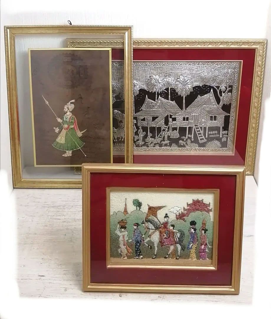 ☆【3点セット】 宝石画 額縁 石 宝石 ストーン ジュエリー 絵画 アジアン