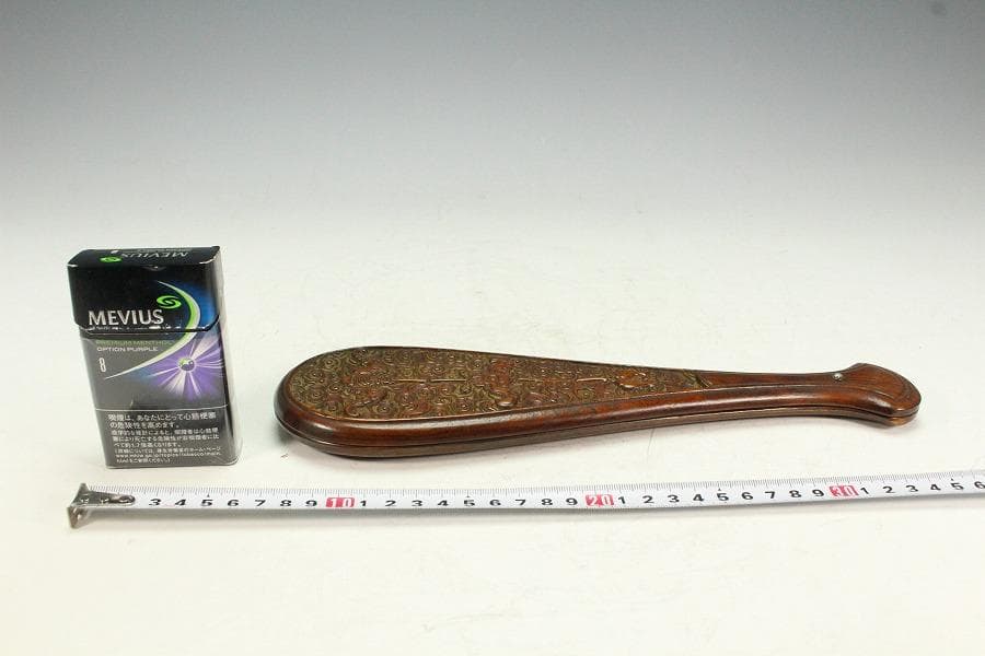 中国美術 花梨 刻 雲蝙蝠紋 秤 測り具(K-A911)