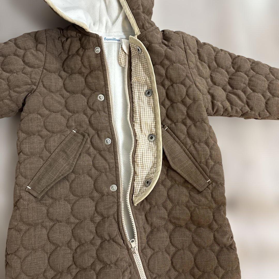 未使用familiarファミリア 裏起毛中綿キルティングカバーオール 茶色 80