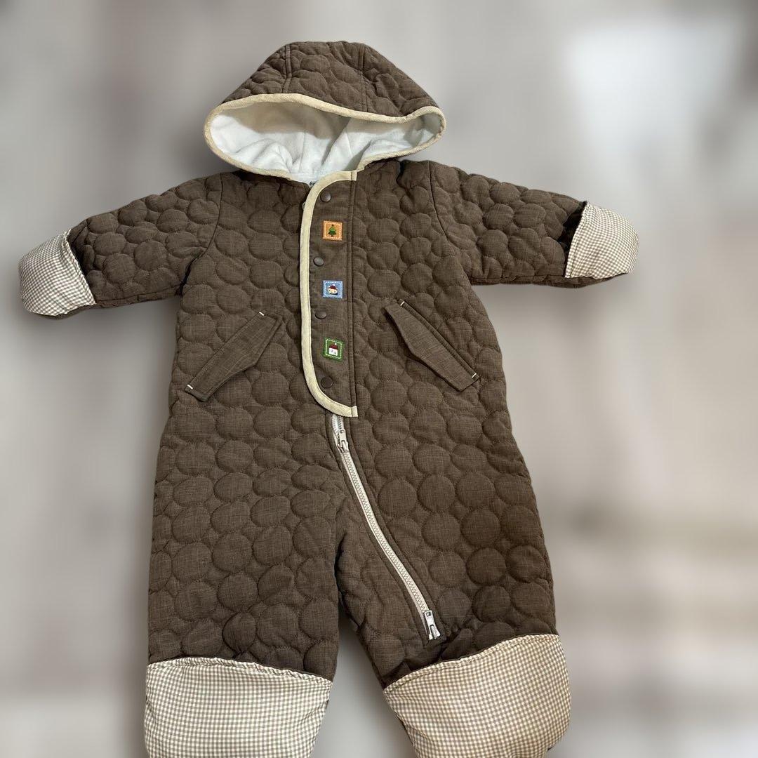 未使用familiarファミリア 裏起毛中綿キルティングカバーオール 茶色 80