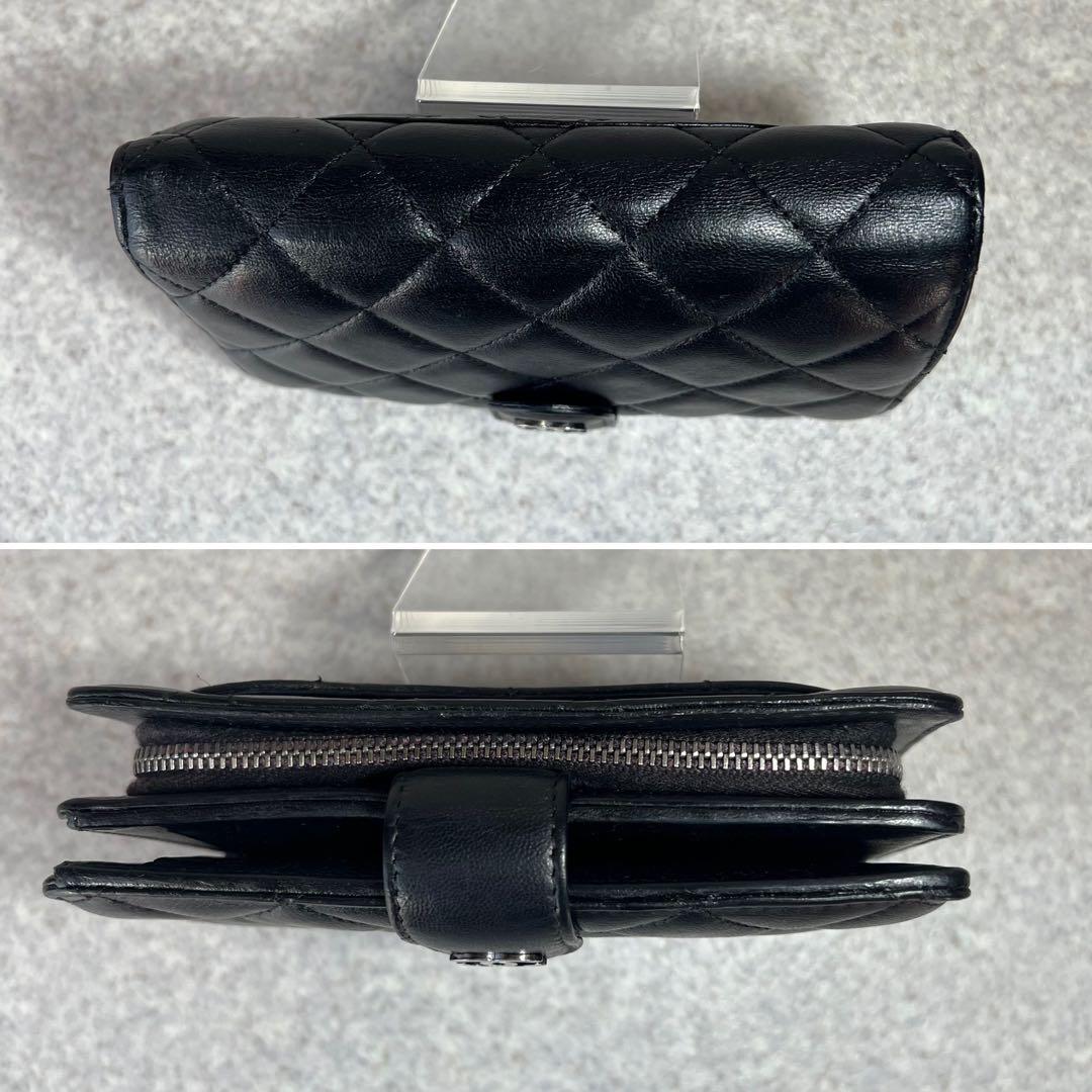 超美品CHANEL マトラッセココマークコンパクト二つ折り財布ブラック