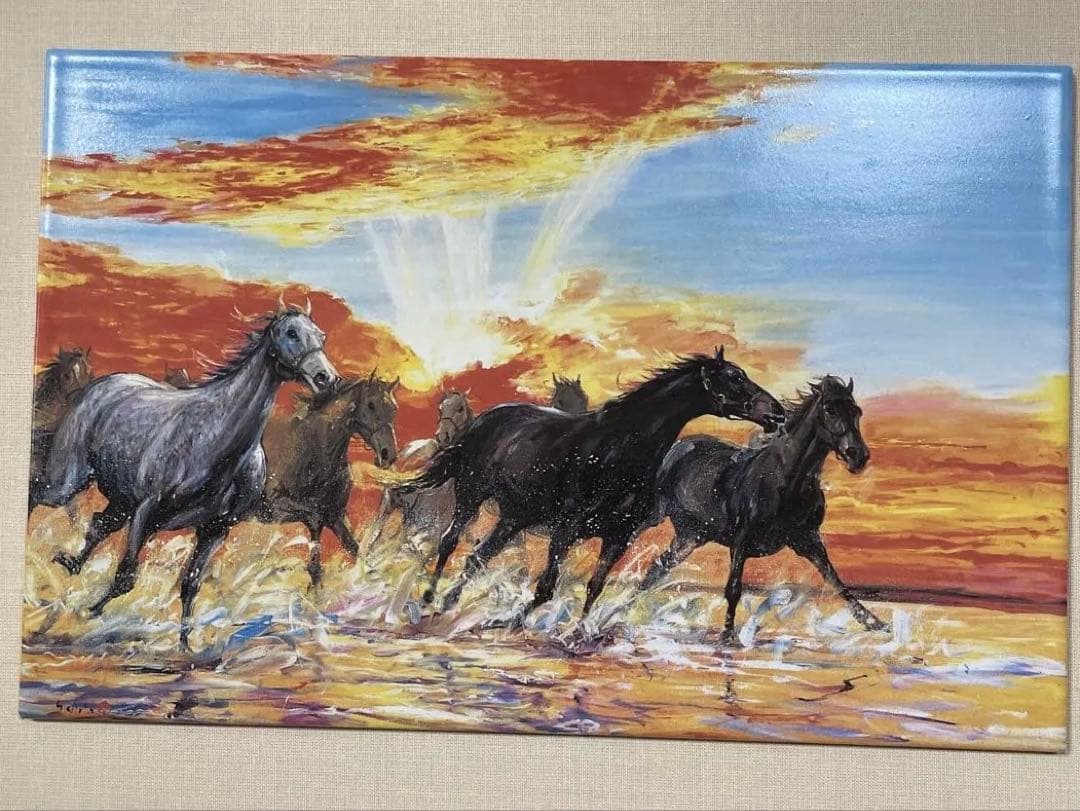 中畑艸人・額装陶板画・名馬優駿・優駿詩情・特別製作作品・美品・