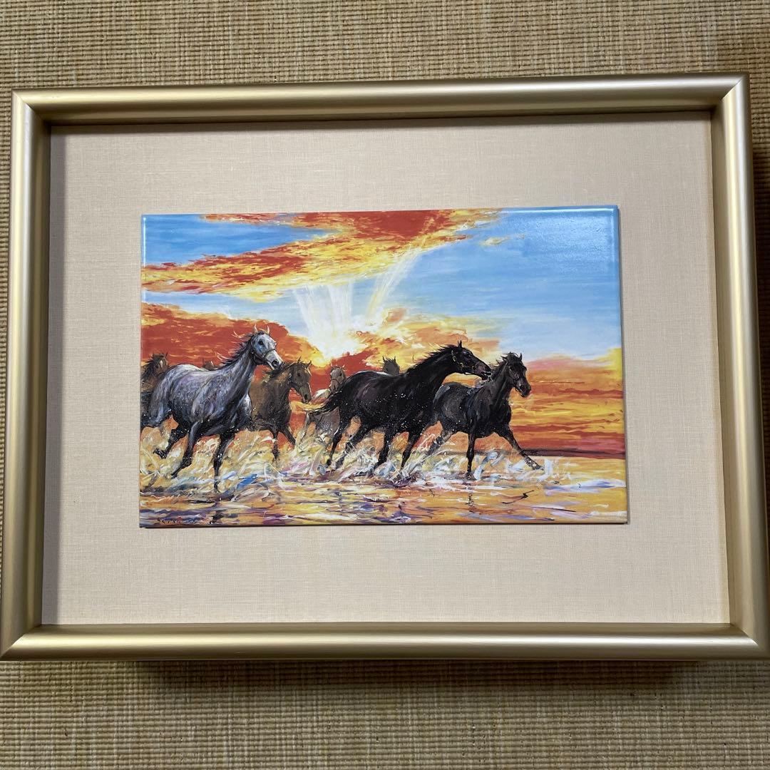 中畑艸人・額装陶板画・名馬優駿・優駿詩情・特別製作作品・美品・