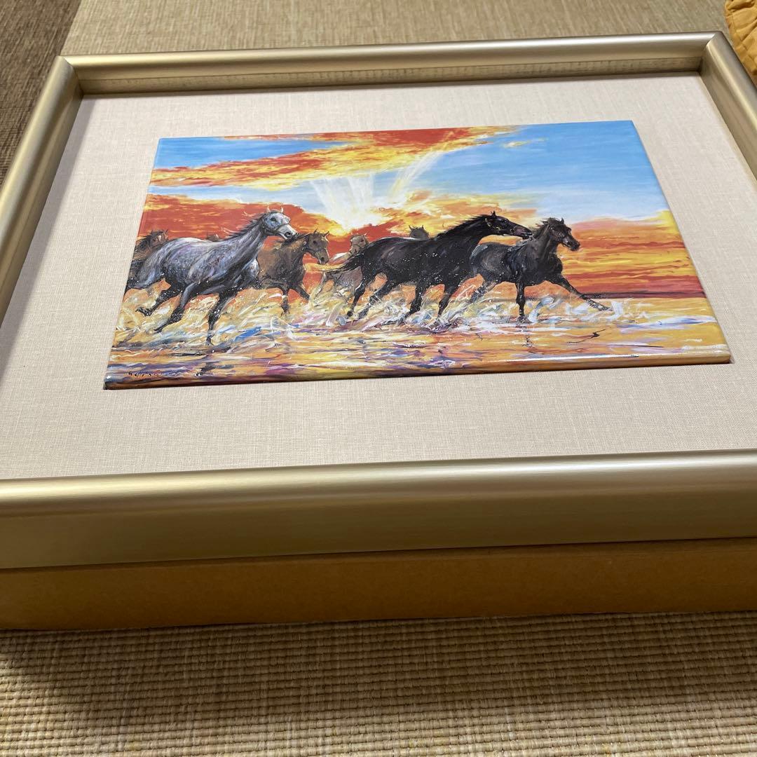 中畑艸人・額装陶板画・名馬優駿・優駿詩情・特別製作作品・美品・