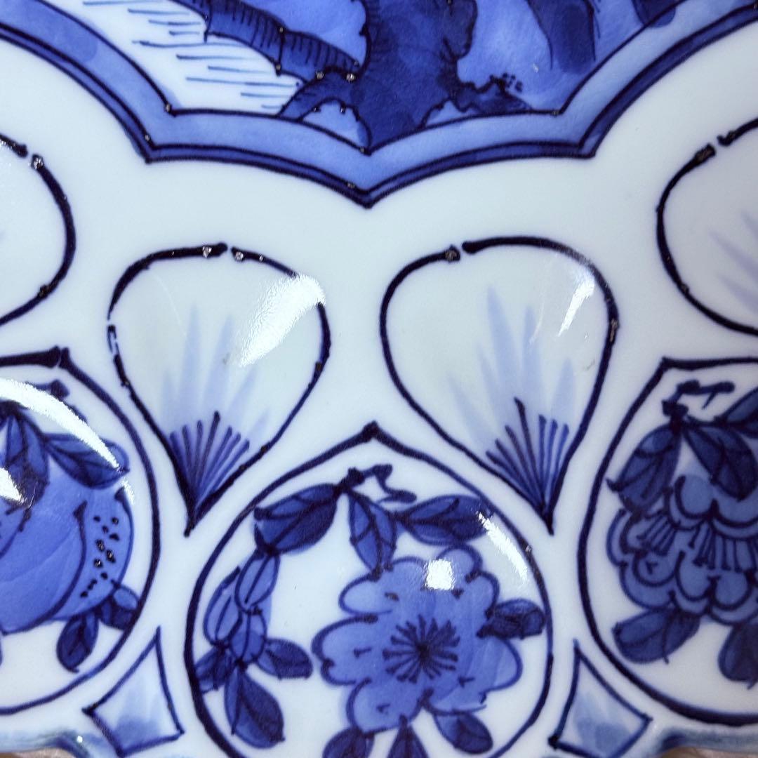 肥前南河原源右衛門　作　染付草花文　皿　源右衛門窯　直径30㎝　尺皿　本物