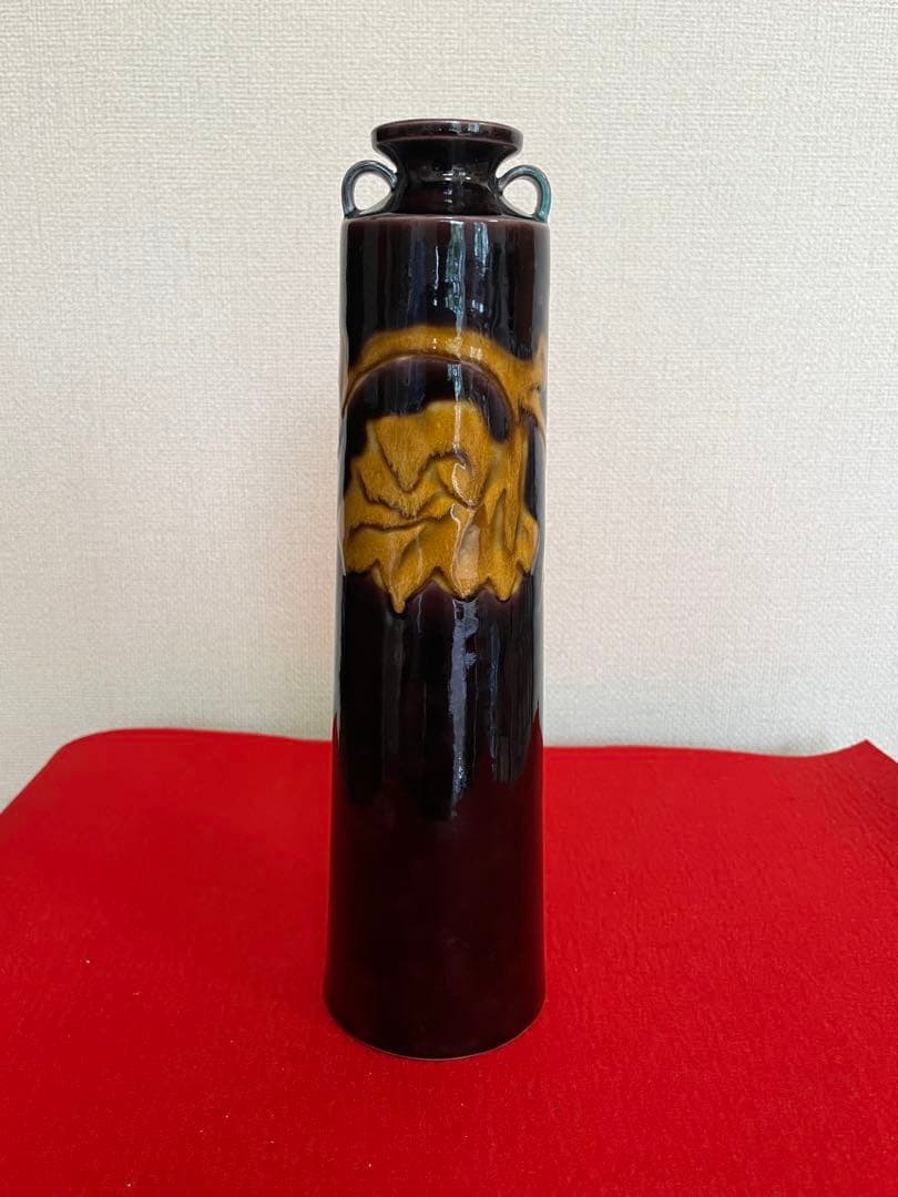 人間国宝 初代 徳田八十吉 深厚釉 耳付 花入 T277 真作保証