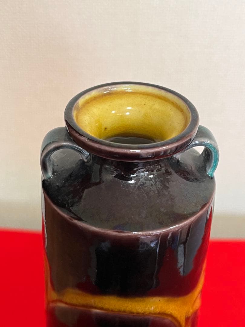 人間国宝 初代 徳田八十吉 深厚釉 耳付 花入 T277 真作保証