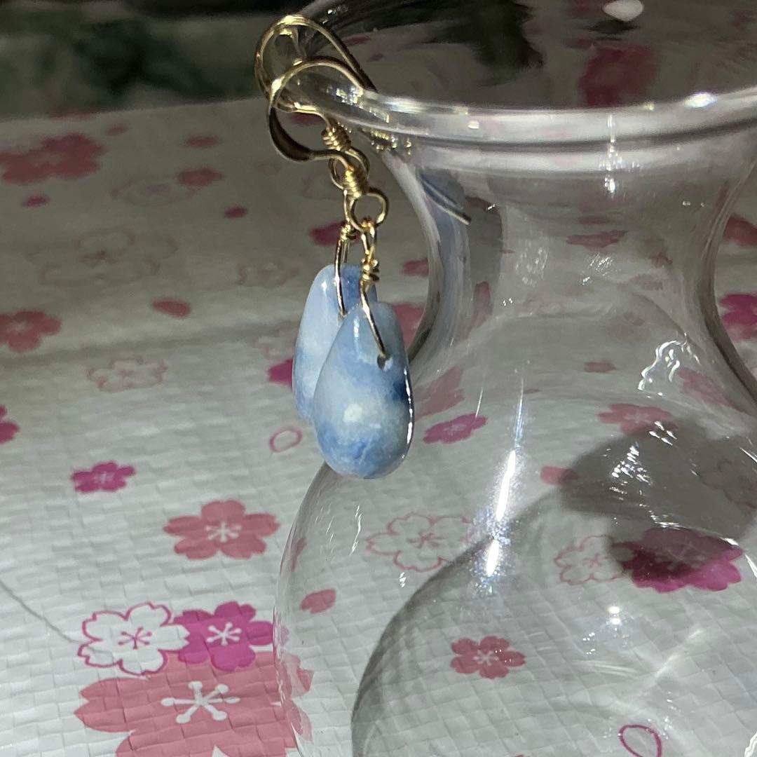 【専用】コン沢翡翠&金山翡翠　ティアドロップピアス　14kgf