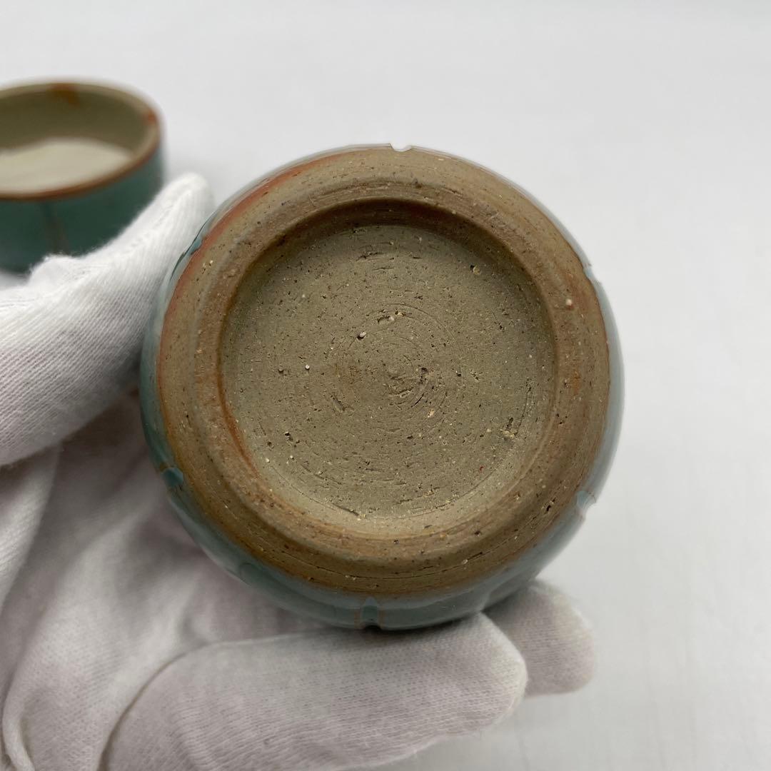 鳥取民藝　牛ノ戸焼　緑釉茶入蓋物