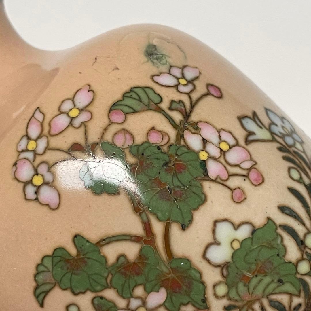 明治期　尾張　七宝　花文　銀線　植線　花瓶　小花瓶　小瓶　七宝焼　壷　花入