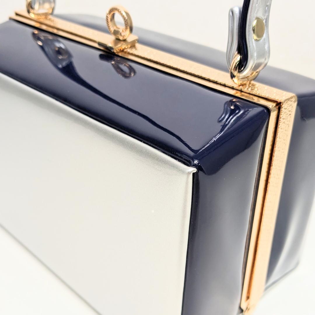 和装 草履 バッグ セット エナメル 幅広 スクエア シルバー×ネイビー k24