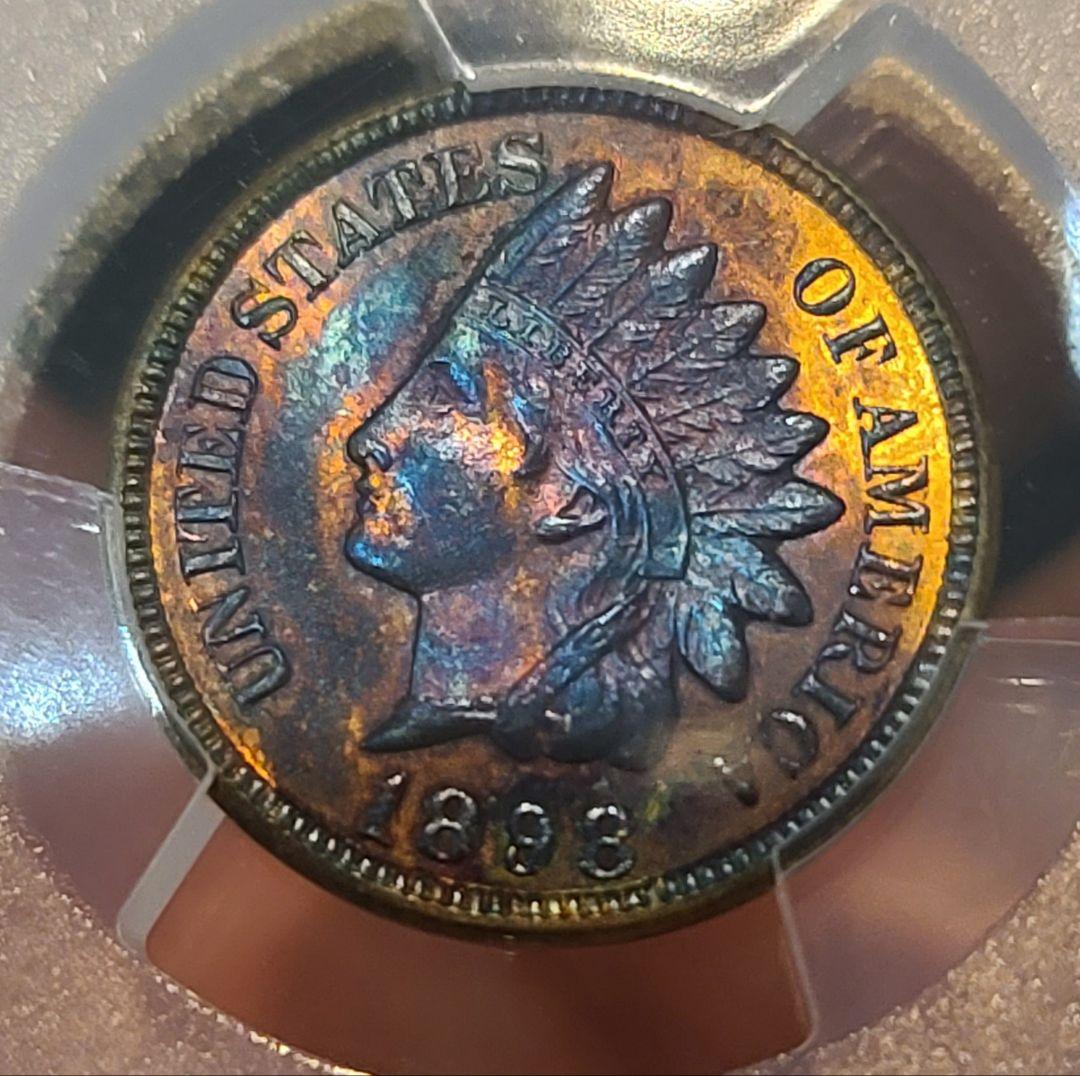 1898年 インディアンヘッドセント PCGS認定 レインボートーン