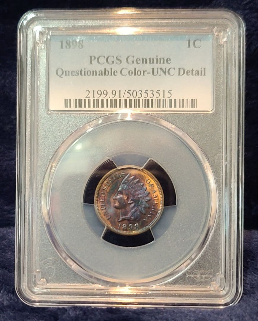 1898年 インディアンヘッドセント PCGS認定 レインボートーン