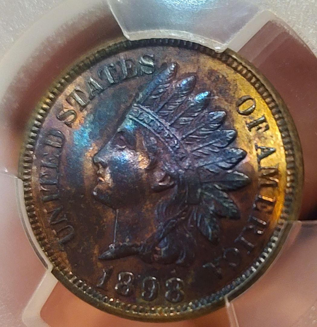 1898年 インディアンヘッドセント PCGS認定 レインボートーン