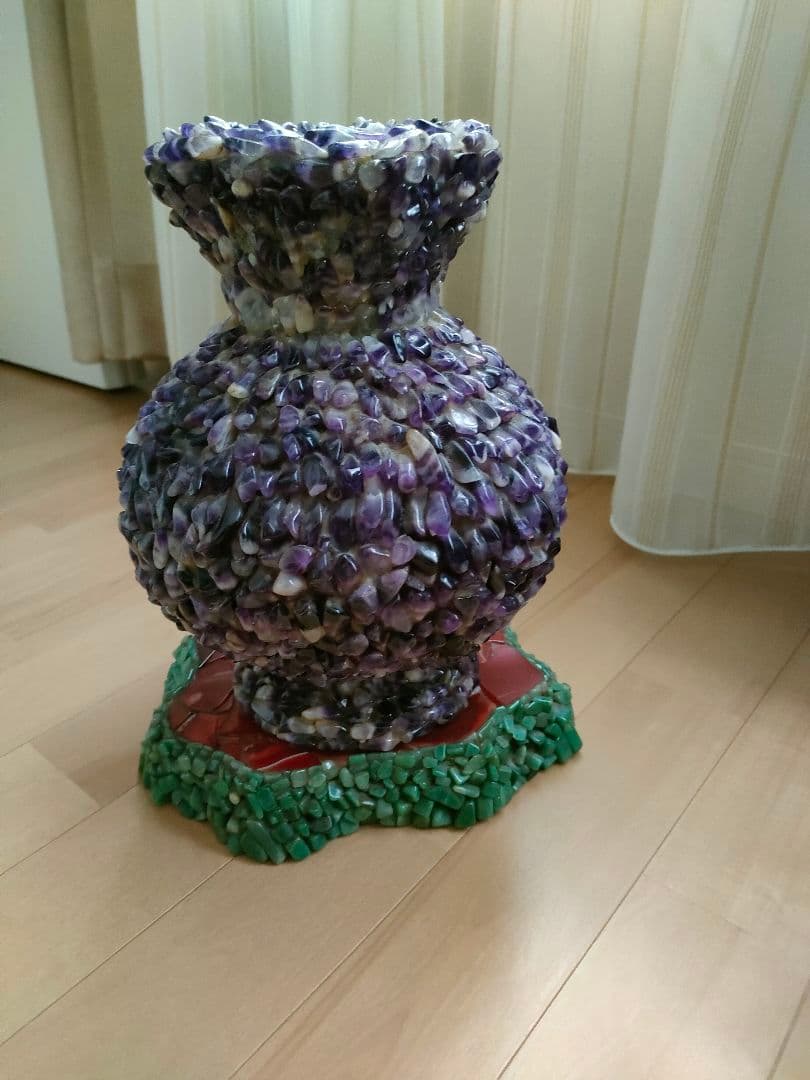 アメジスト装飾　花瓶　中国　骨董　置き物　彫刻　縁起物　オブジェ