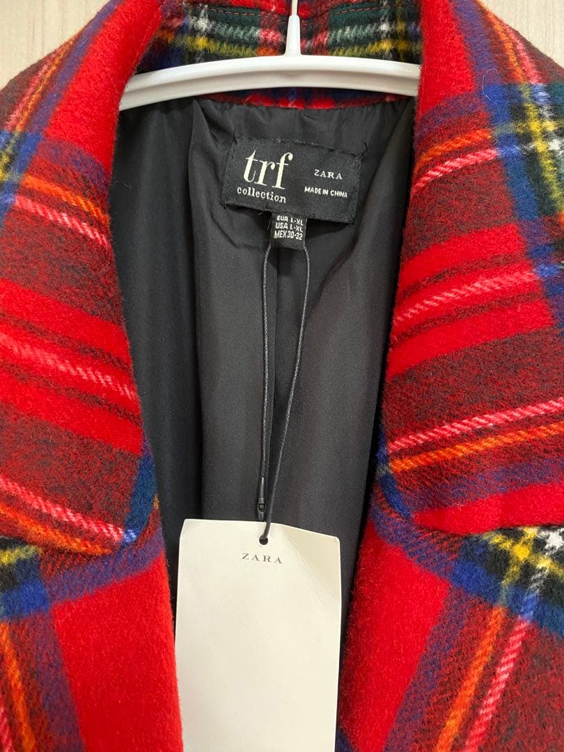 ZARA trf チェック柄 赤　チェスターコート ロングコート　秋冬