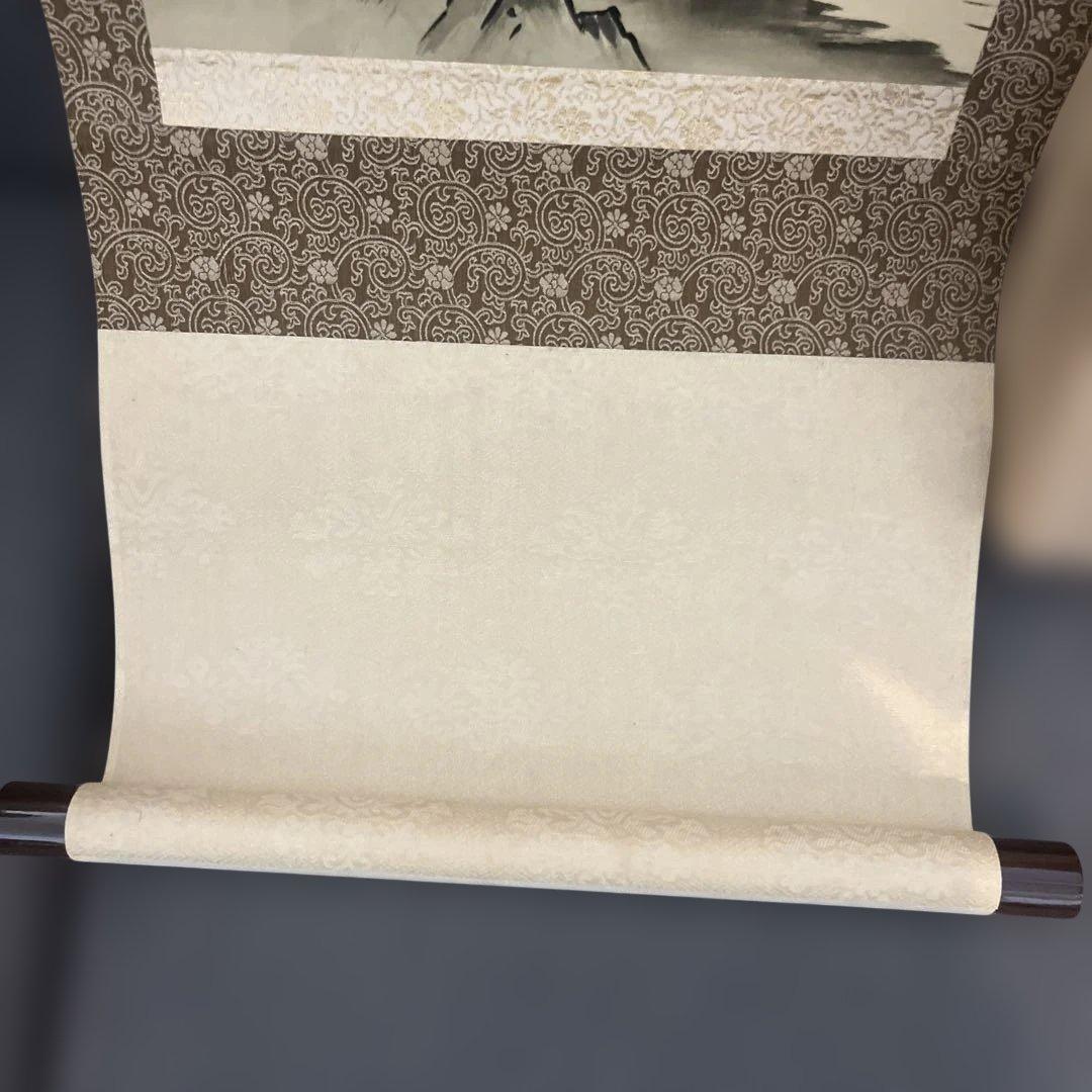 平野 翠雪 筆 彩色山水 掛け軸 掛軸 肉筆 共箱 水墨画