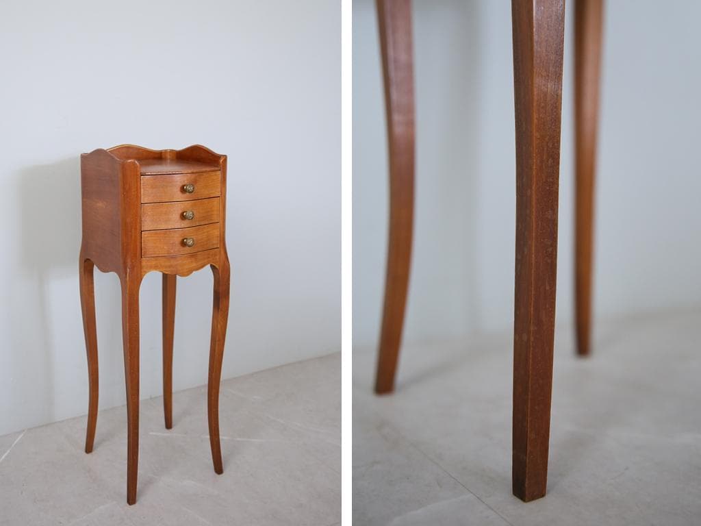 フランスアンティーク木製ベッドサイドキャビネット/ナイトテーブル机(90-62)