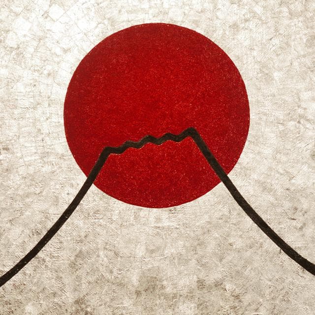 ●純プラチナ箔使用●太陽と銀の富士図がんどうあつし絵画白金シルバー富士山