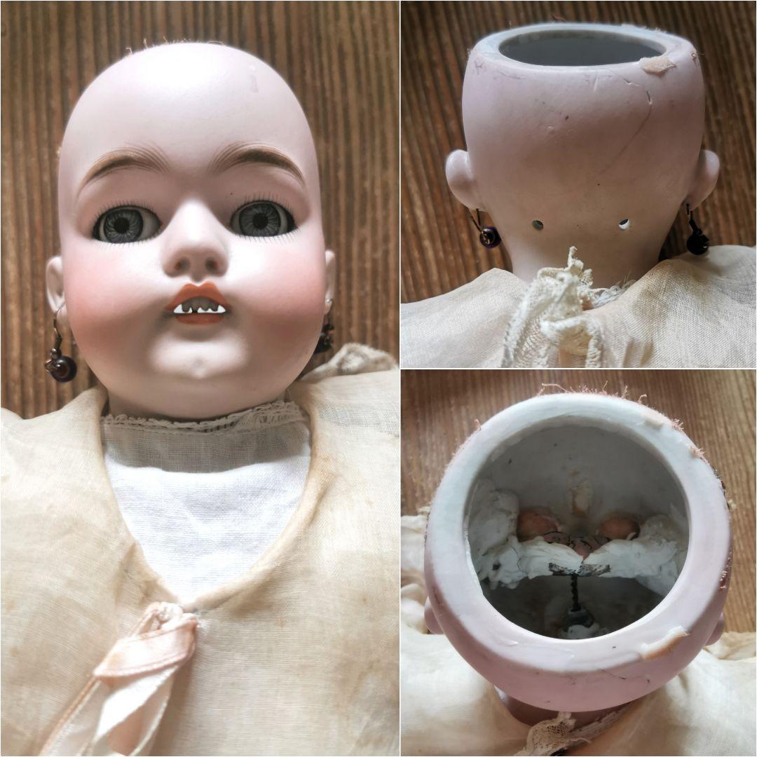 アンティーク ドイツ ビスクドール グレイッシュブルーアイ オーガンジードレス