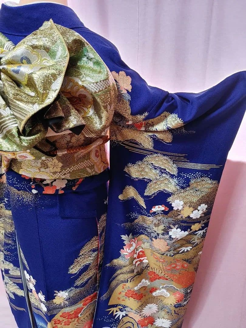 振袖　単品　青　金彩　成人式