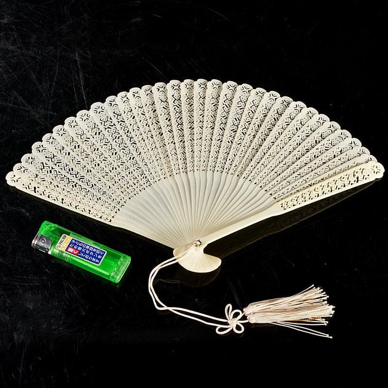 中国　獣骨製　細密彫刻　扇子　合せ箱　M　R5726