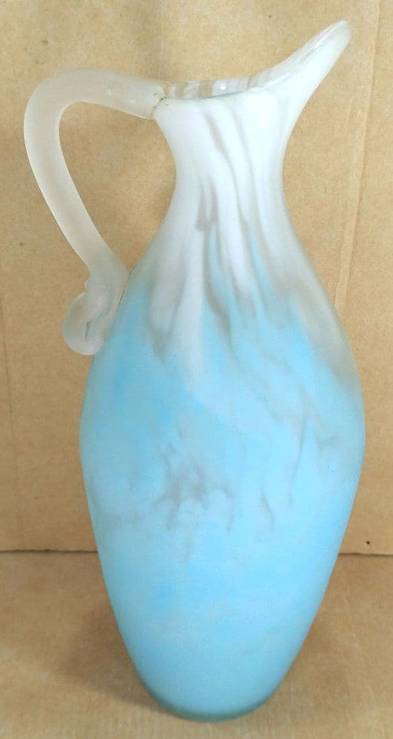 【本物保証】藤田喬平 手吹 花瓶(水色系,手付) 共箱 高さ23㎝