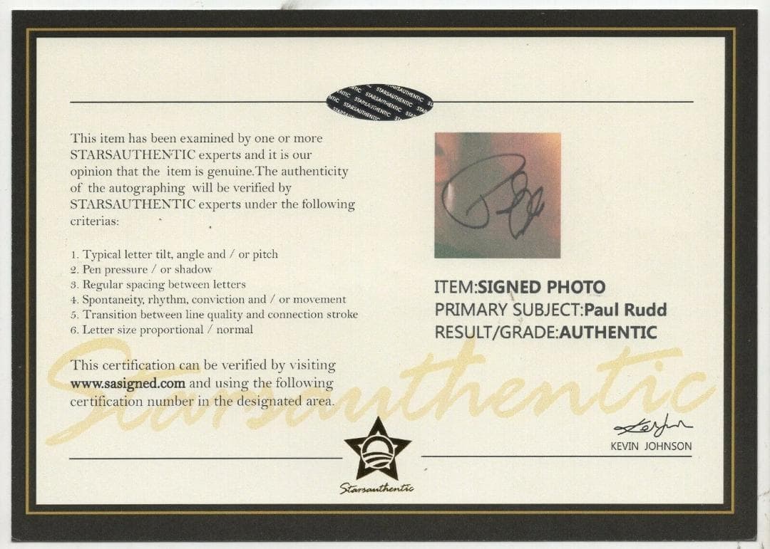 直筆サイン入り写真 ポール・ラッド アントマン/フレーム別/SA鑑定済