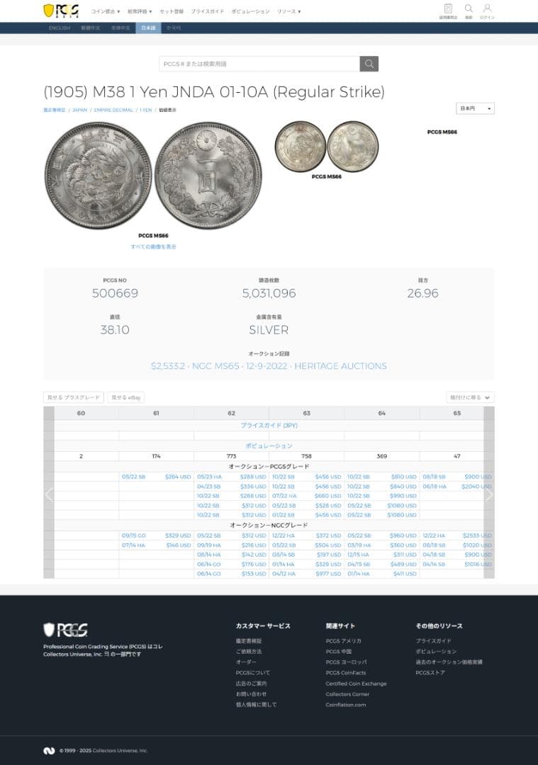 PCGS-AU Detail 明治38年（1905） 新一圓銀貨（小型） 洗浄