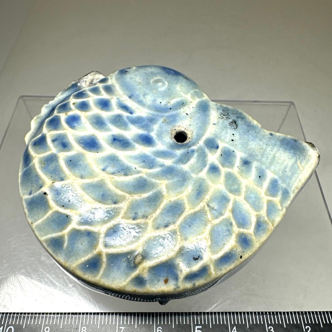 李朝　染付鯉形水滴　幅約8㎝　東Y7-0414☆2Fタエカ