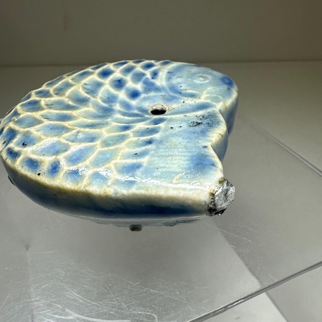 李朝　染付鯉形水滴　幅約8㎝　東Y7-0414☆2Fタエカ