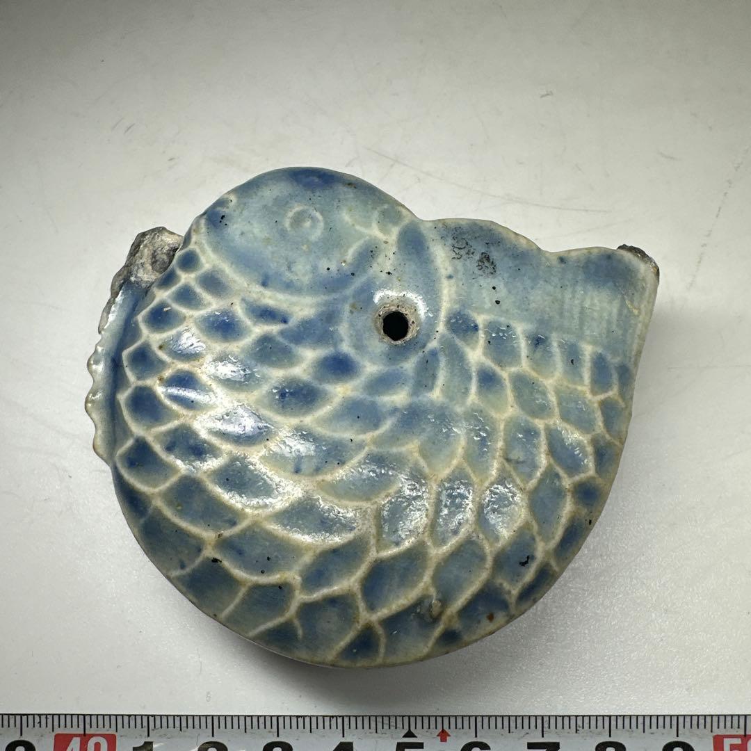 李朝　染付鯉形水滴　幅約8㎝　東Y7-0414☆2Fタエカ