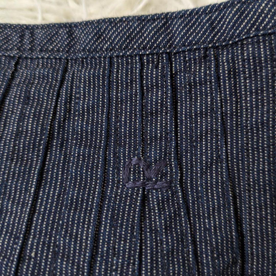 45R キュロットギャザーワイドパンツ　ストライプ　インディゴ　サイズ1 日本製