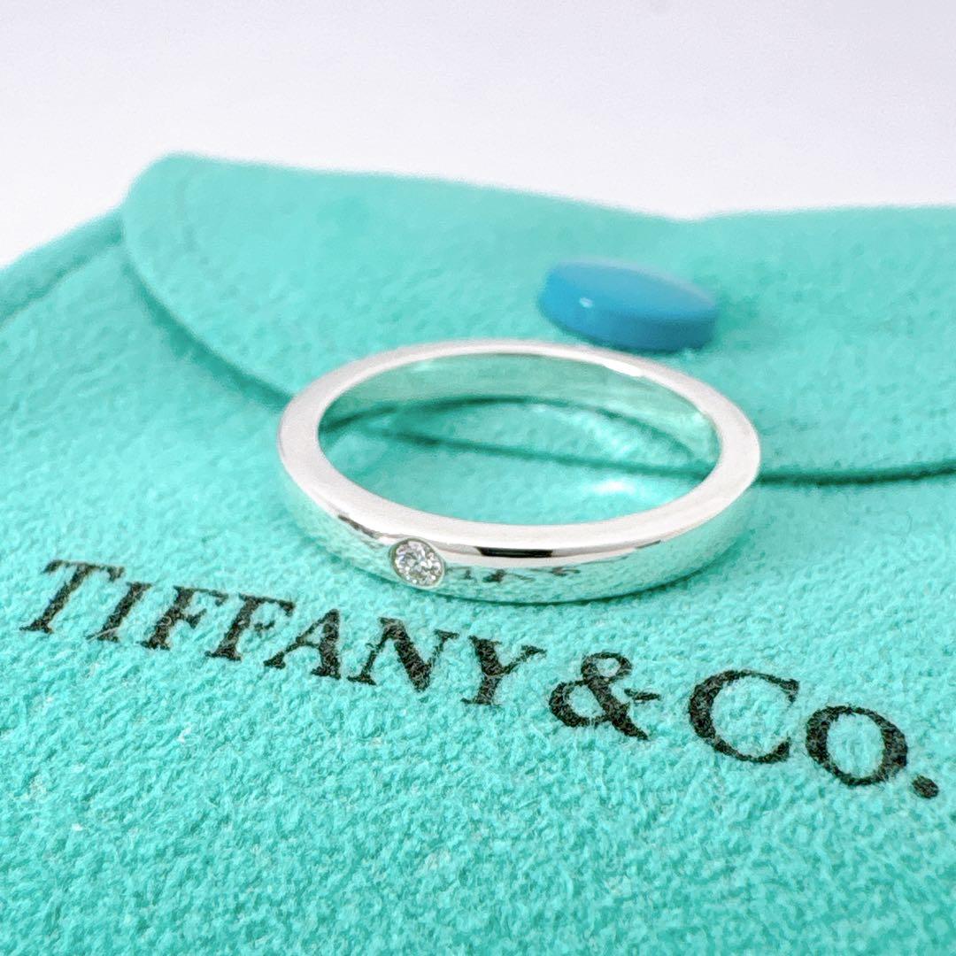 極美品 ティファニー スタッキングバンド ダイヤ リング 9号 シルバー925