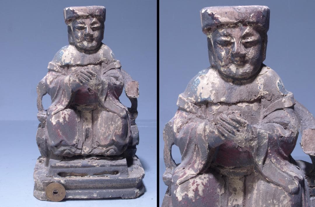 清時代骨董仏像　民間仕入れ品　木制の観音様像※激安骨董品 I0976A1-2