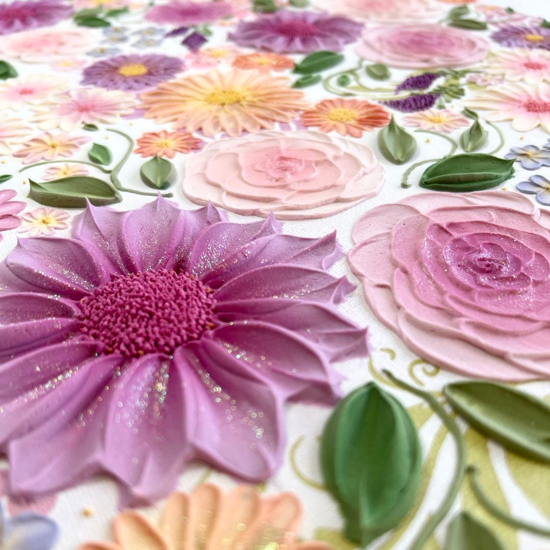 テクスチャーアート　絵画　インテリアアート　花　立体　絵　花の絵　フラワーアート