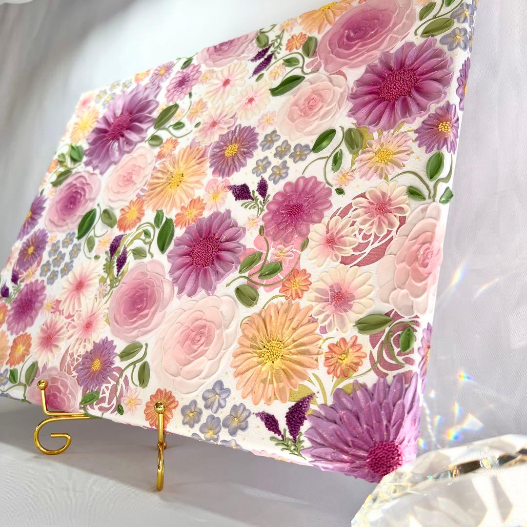 テクスチャーアート　絵画　インテリアアート　花　立体　絵　花の絵　フラワーアート